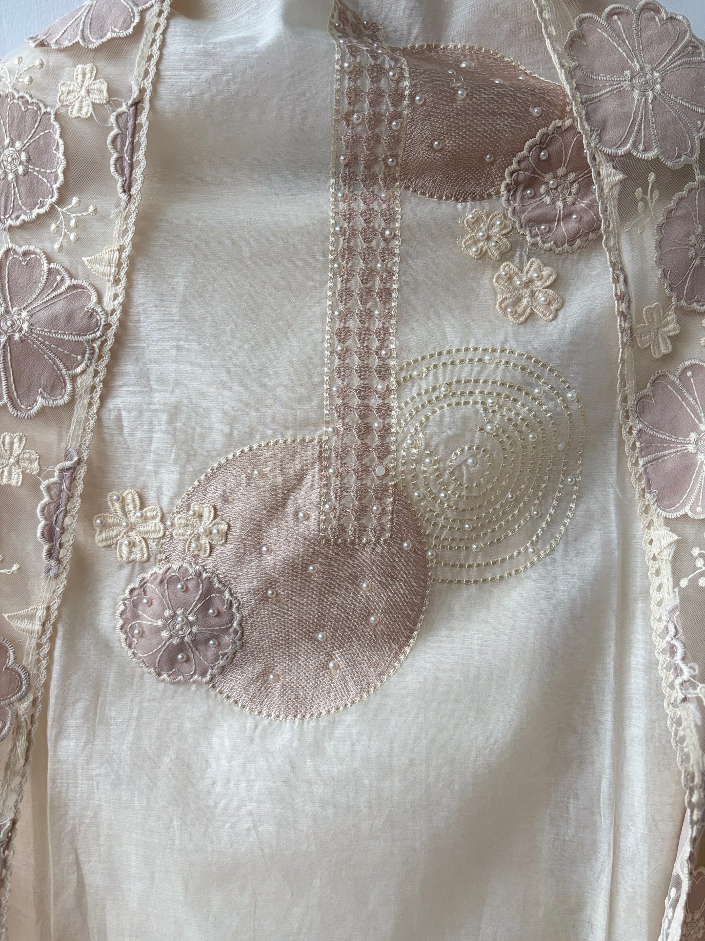 Off-White Mul Chanderi Emroidered Suit
