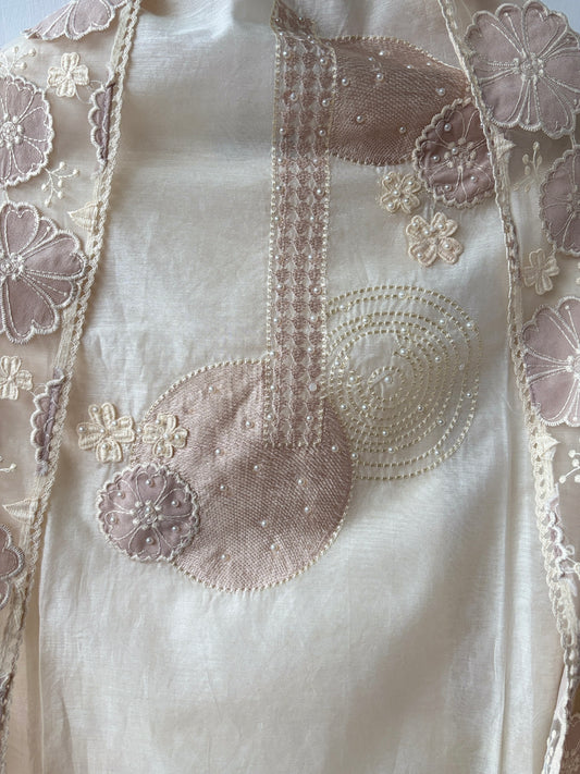 Off-White Mul Chanderi Emroidered Suit