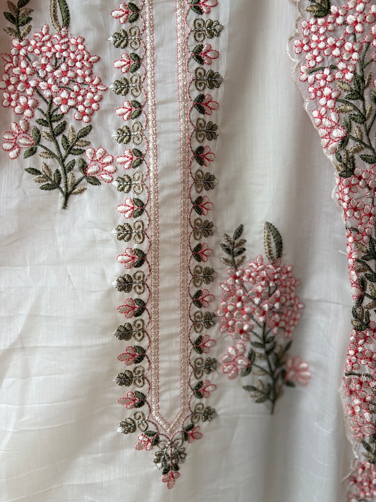 Ivory Mul Cotton Embroidered Suit