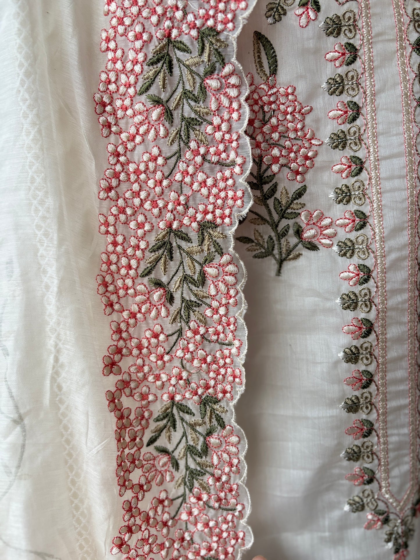Ivory Mul Cotton Embroidered Suit
