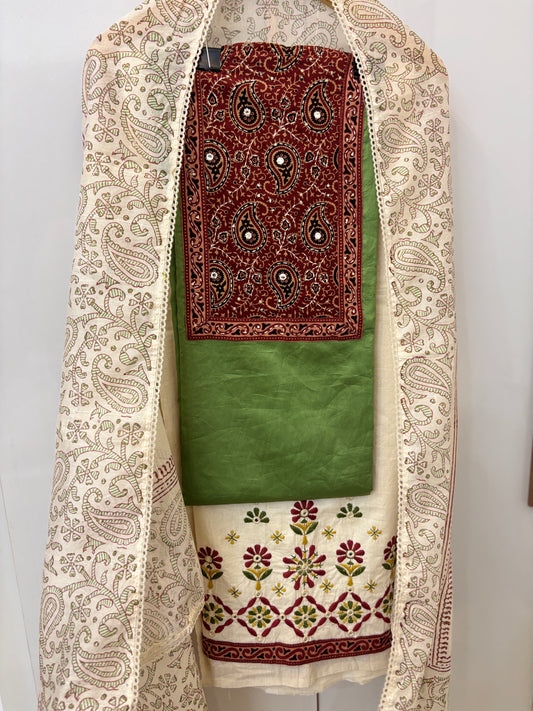Maroon Yolk Green Cotton Suit